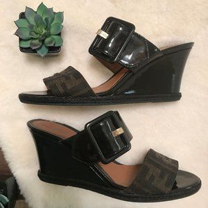 AUTHENTIC Fendi Monogram Wedge Sandal 7.5 US
